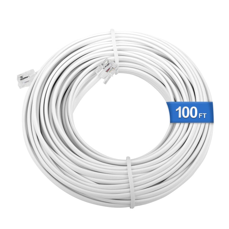 Uvital Phone Extension Line, 100 FT White Long Telephone Extension Line Cord Cable Wire,RJ11 6P4C Phone Cord for Home/Office - Image 1